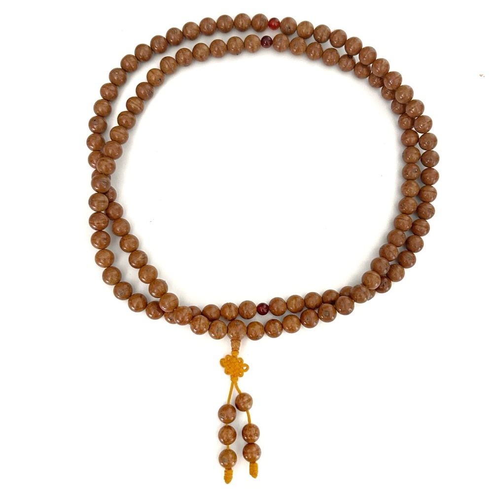 Brown Beaded Mala Necklace Indian Tibetan Prayer Zen Buddhist Hindu Japa 25.5 in